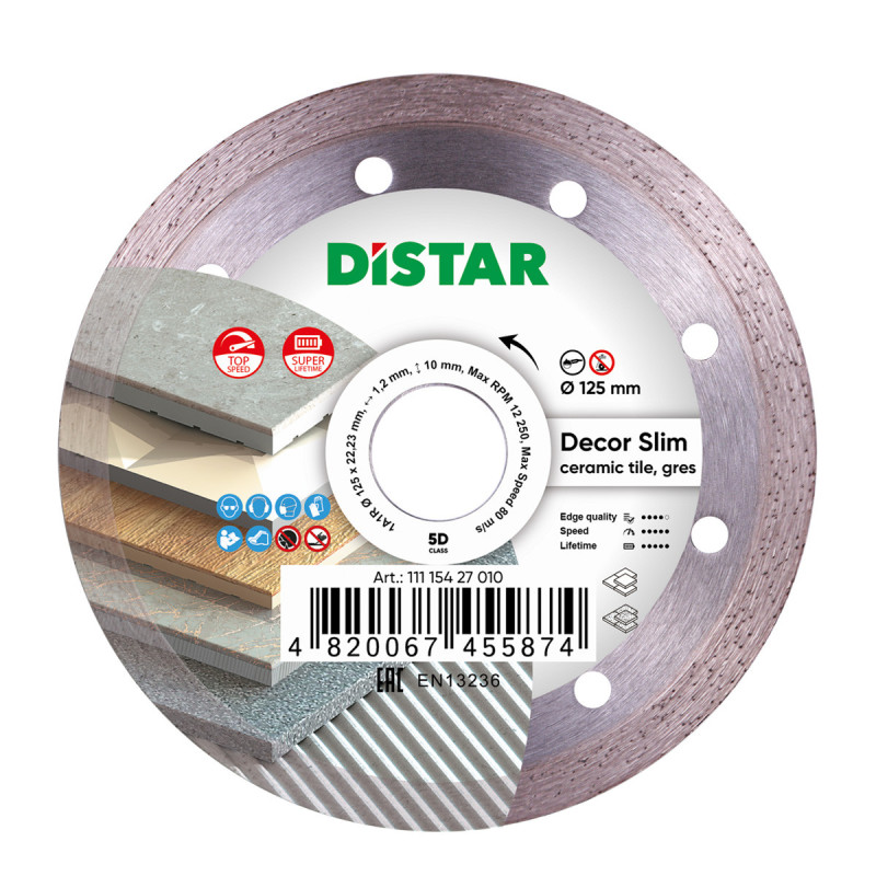 Круг Алмазний відрізний Distar 125мм для кераміки, керамограніту 1A1R 125 DECOR SLIM Круг Алмазний відрізний Distar 125мм для кераміки, керамограніту 1A1R 125 DECOR SLIM